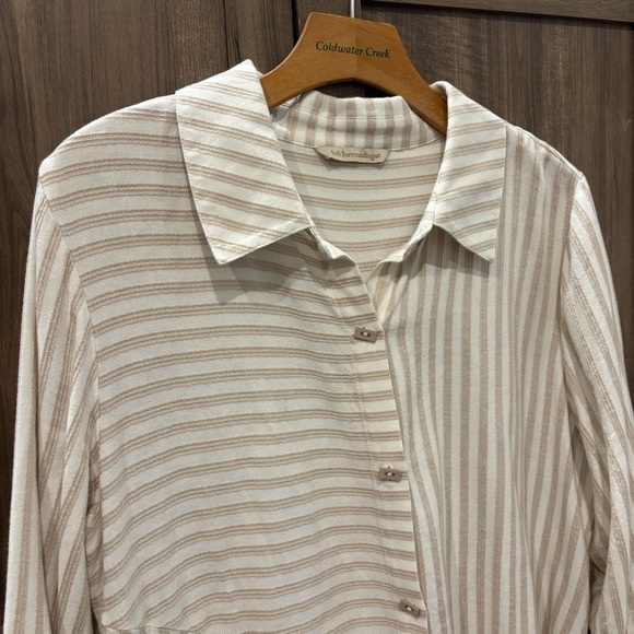 Soft Surroundings Large Standout Striped Asymmetrical Button Down Shirt Tunic - Picture 6 of 12